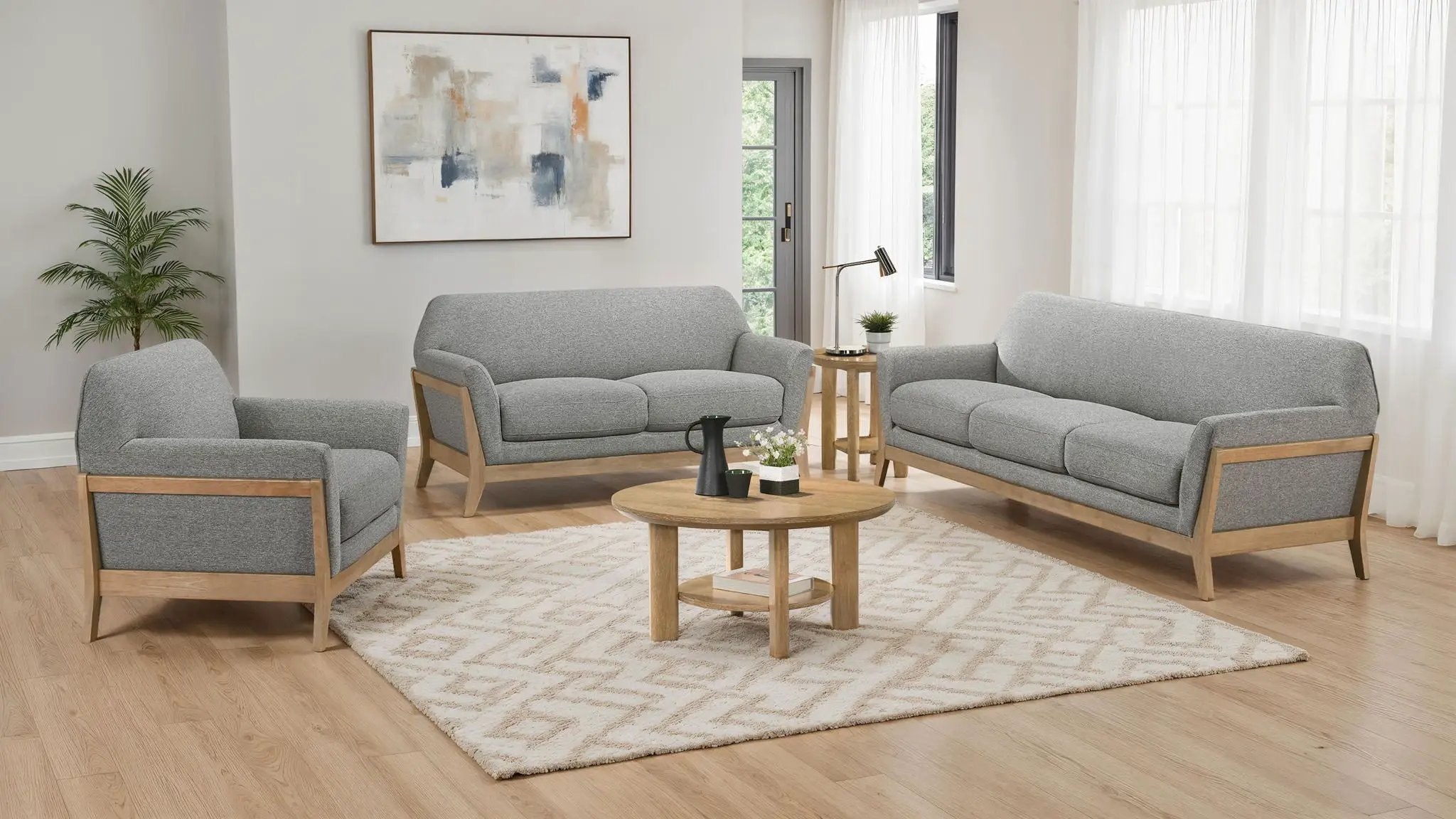 Vaughn 3-piece Fabric Upholstered Flared Arm Sofa Set Grey by Unique Piece Furniture