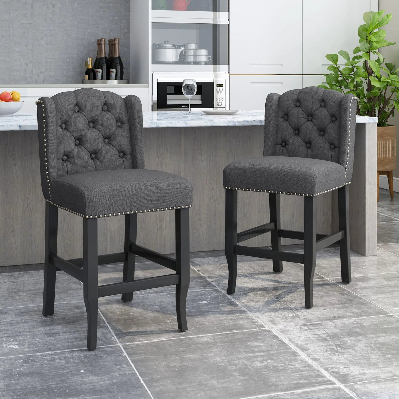 Vienna Fabric Tufted Counter Stool With Nailhead Accents (Set of 2) by HouseOfZazla