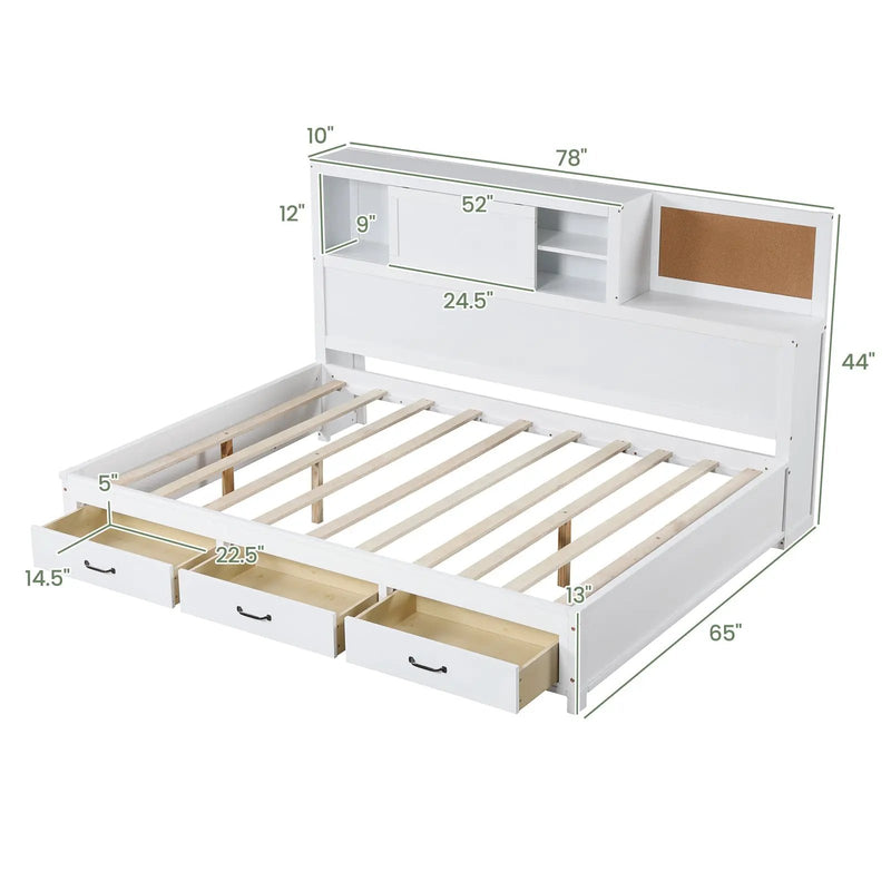 Twin/Full Size Wooden Daybed with 3 Drawers with Storage Shelves by DirectDeals