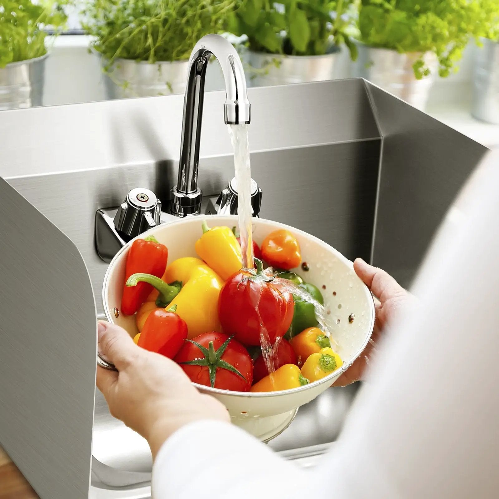 Stainless Steel Sink Wall Mount Hand Washing Sink with Faucet and Side Splash by DirectDeals