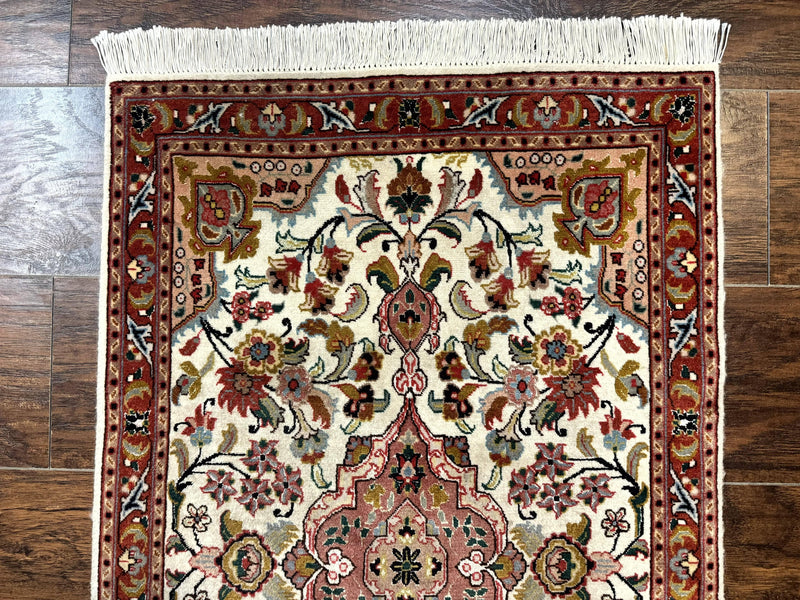 Small Persian Tabriz Rug 2x3, Floral Medallion, Wool and Silk, 340 KPSI by Jewel Rugs