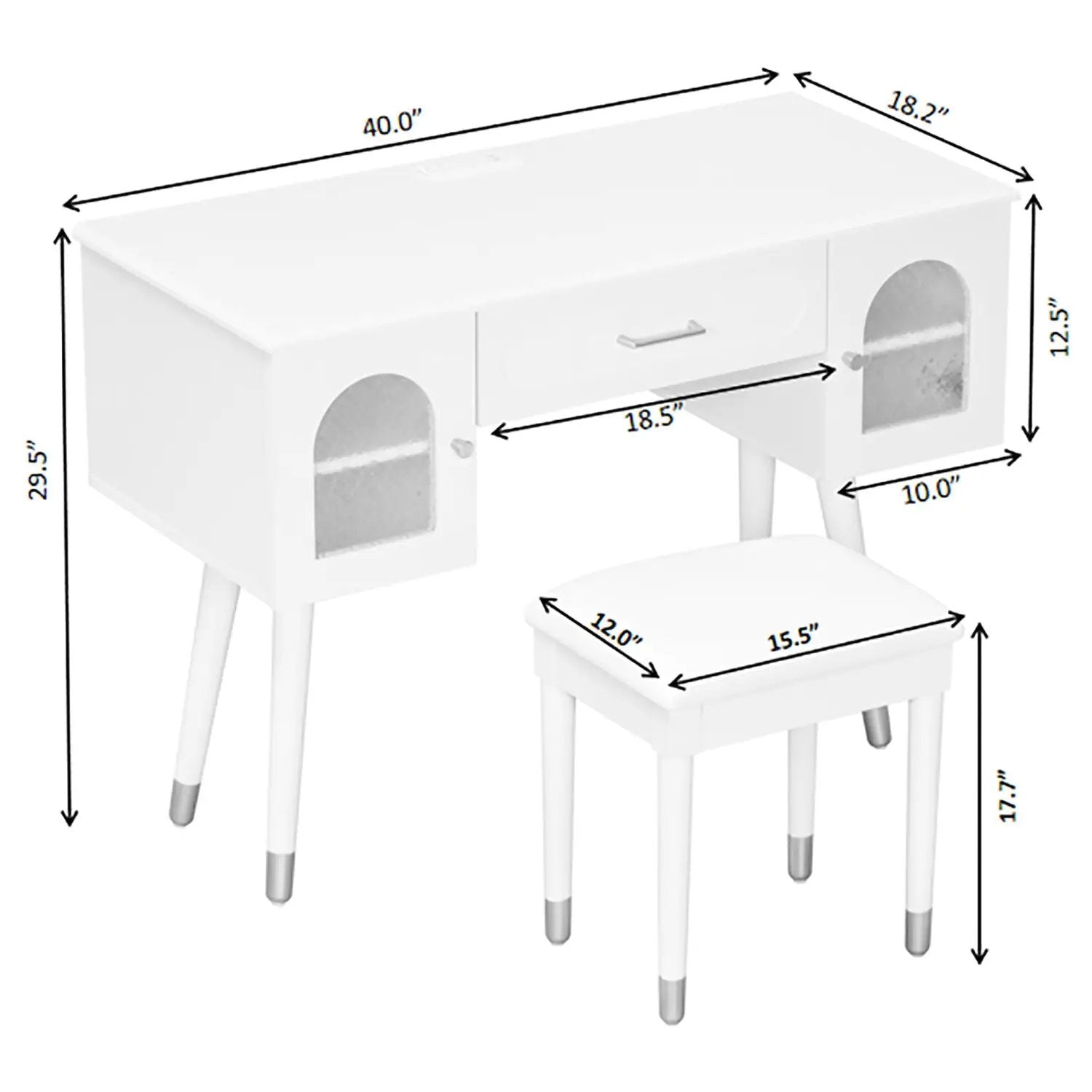 Elegant Vanity Makeup Table & Chair Set Modern Dressing Table With Organizer Writing Desk Charging Port Engineered Wood - White by HouseOfZazla