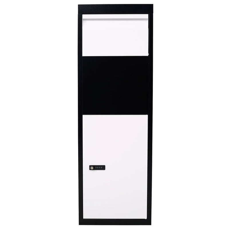 Package Delivery Box, Galvanized Steel Parcel Mailbox With Code Lock & Mounting Hardware, For Outdoor Porch, Curbside - White / Black by HouseOfZazla