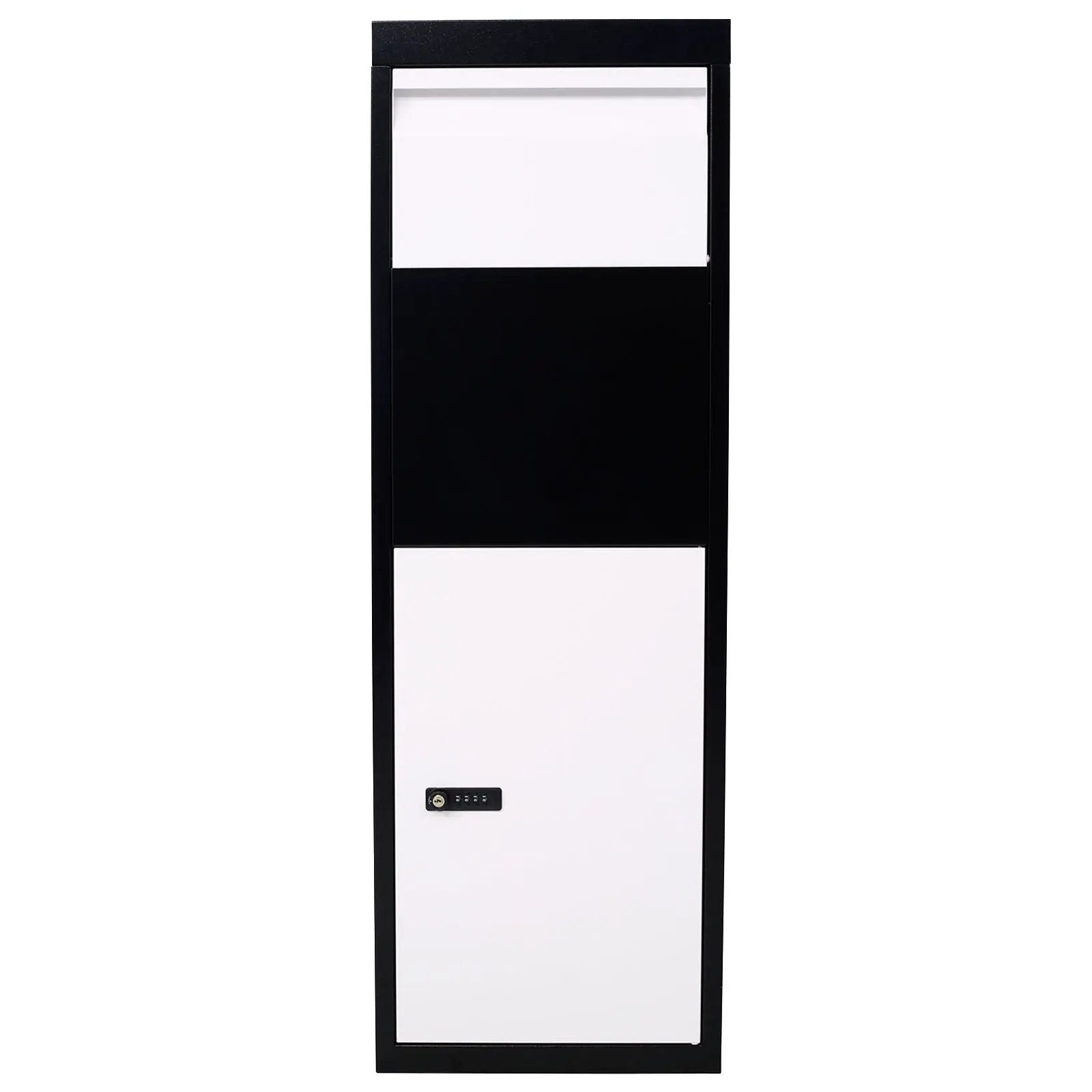 Package Delivery Box, Galvanized Steel Parcel Mailbox With Code Lock & Mounting Hardware, For Outdoor Porch, Curbside - White / Black by Unique Piece Furniture