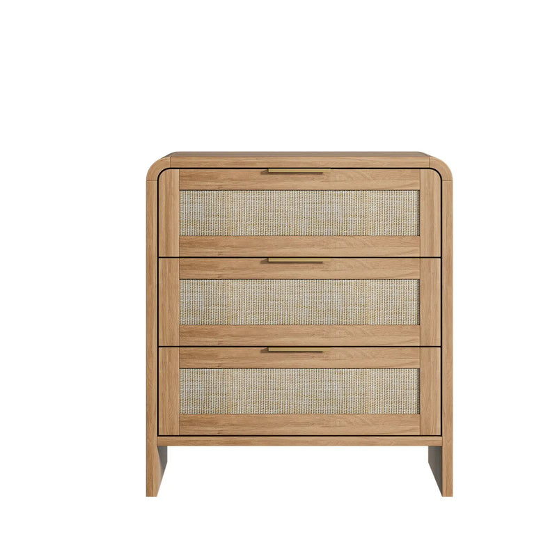 Rattan Nightstand Set of 2 with 3 Drawers in Caramel Oak by HouseOfZazla