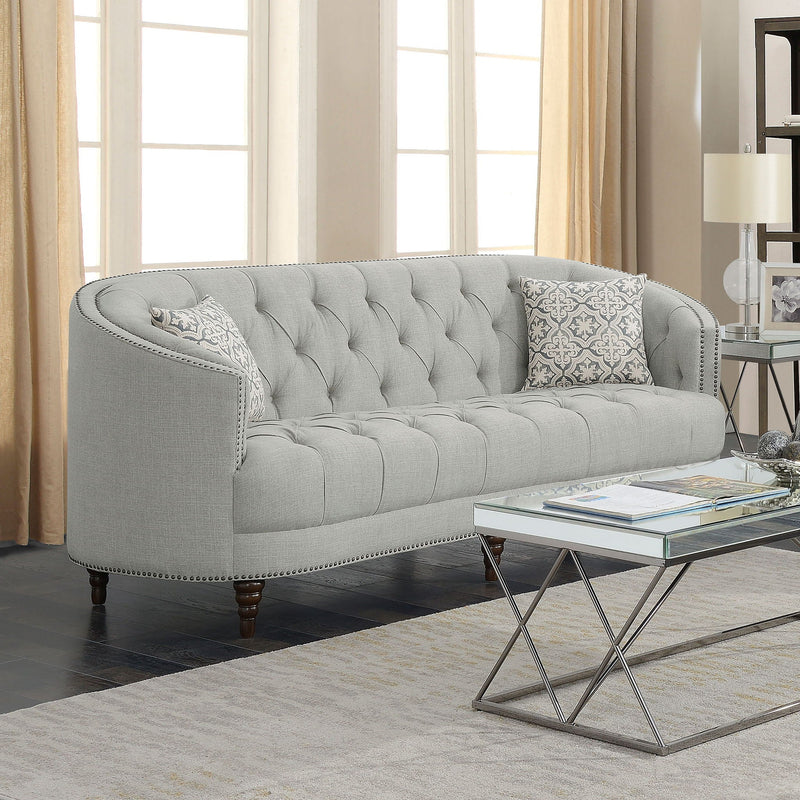 Veronica - Light Sloped Sofa With Tufted Elegant Upholstered Lounge Seating - Light Gray by HouseOfZazla