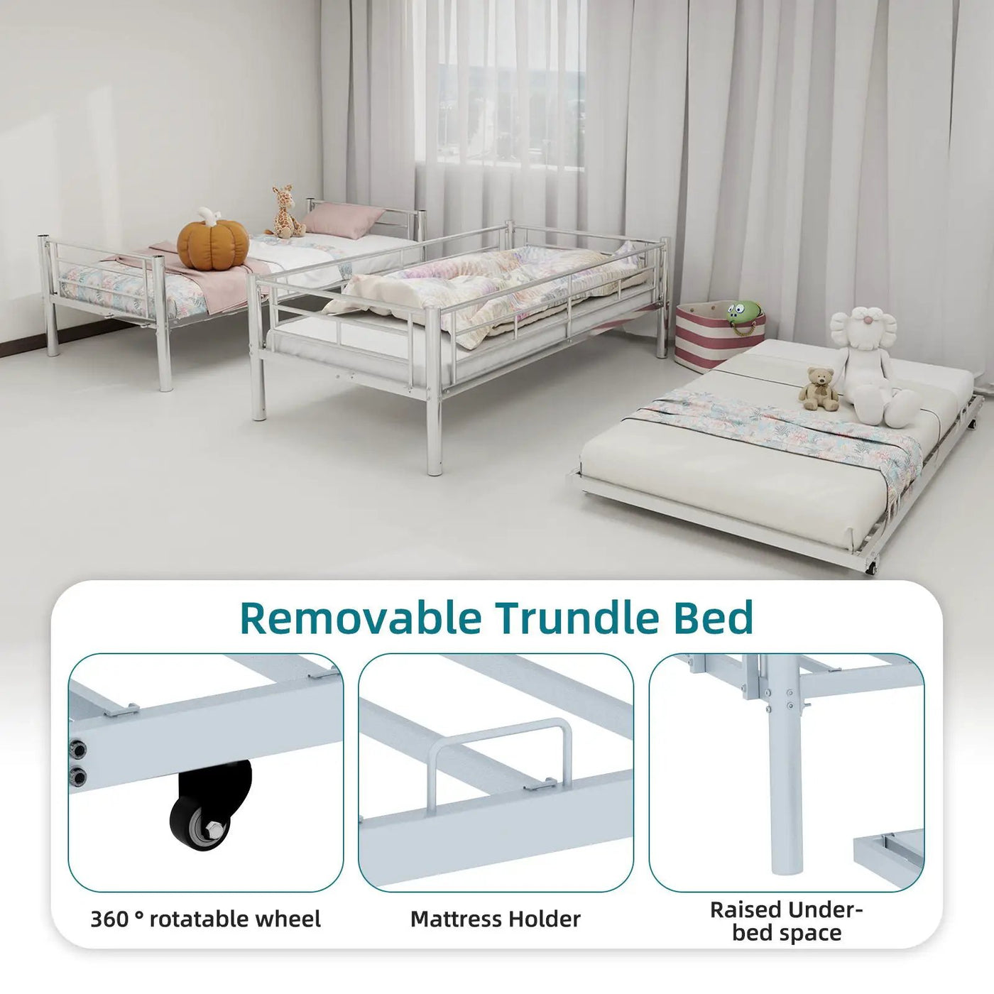 Bunk Bed For Kids, Convertible Frame With Ladders & Guardrail by HouseOfZazla