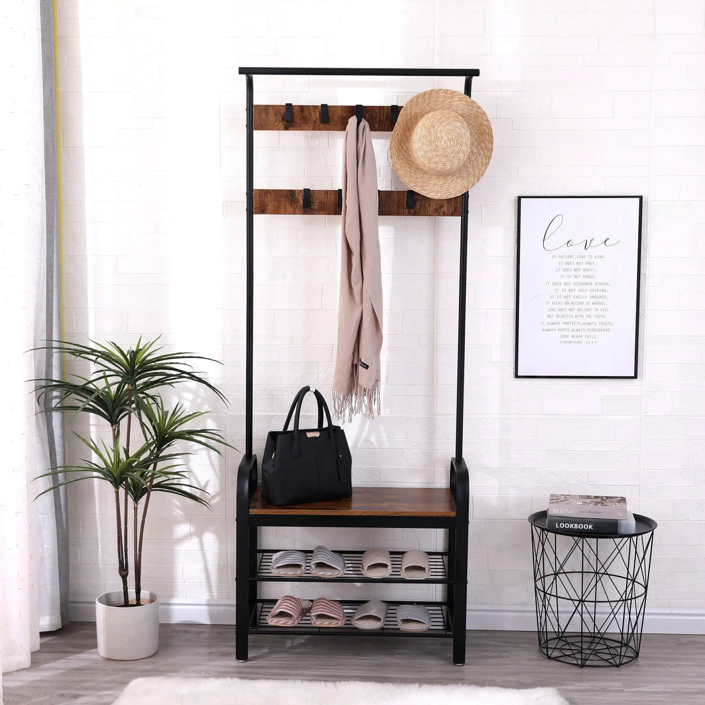 Hall Tree With Shoe Bench For Entryway With 9 Removable Hooks by HouseOfZazla