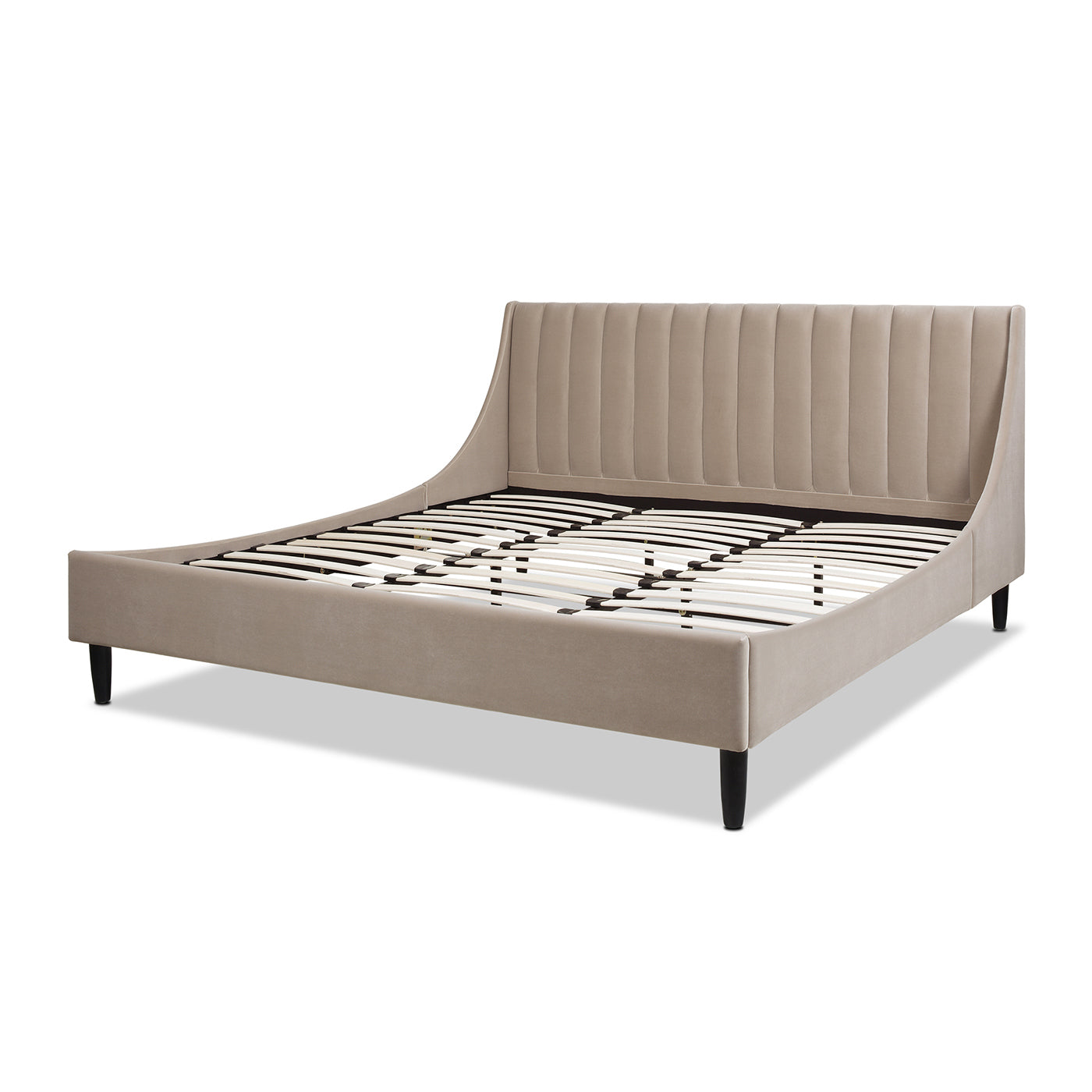 Aspen Vertical Tufted Headboard Platform Bed Set, King, Mink Beige Performance Velvet by HouseOfZazla