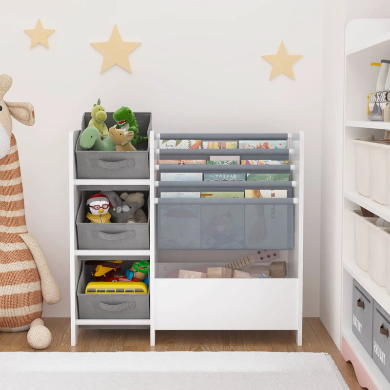 Bookshelf And Toy Storage Organizer, Multifunctional 4 Tier With 3 Collapsible Drawers - White by HouseOfZazla