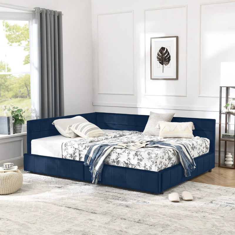 Mid-Century Storage Upholstered Tufted Bed Frame With Backrest And Armrests by Unique Piece Furniture