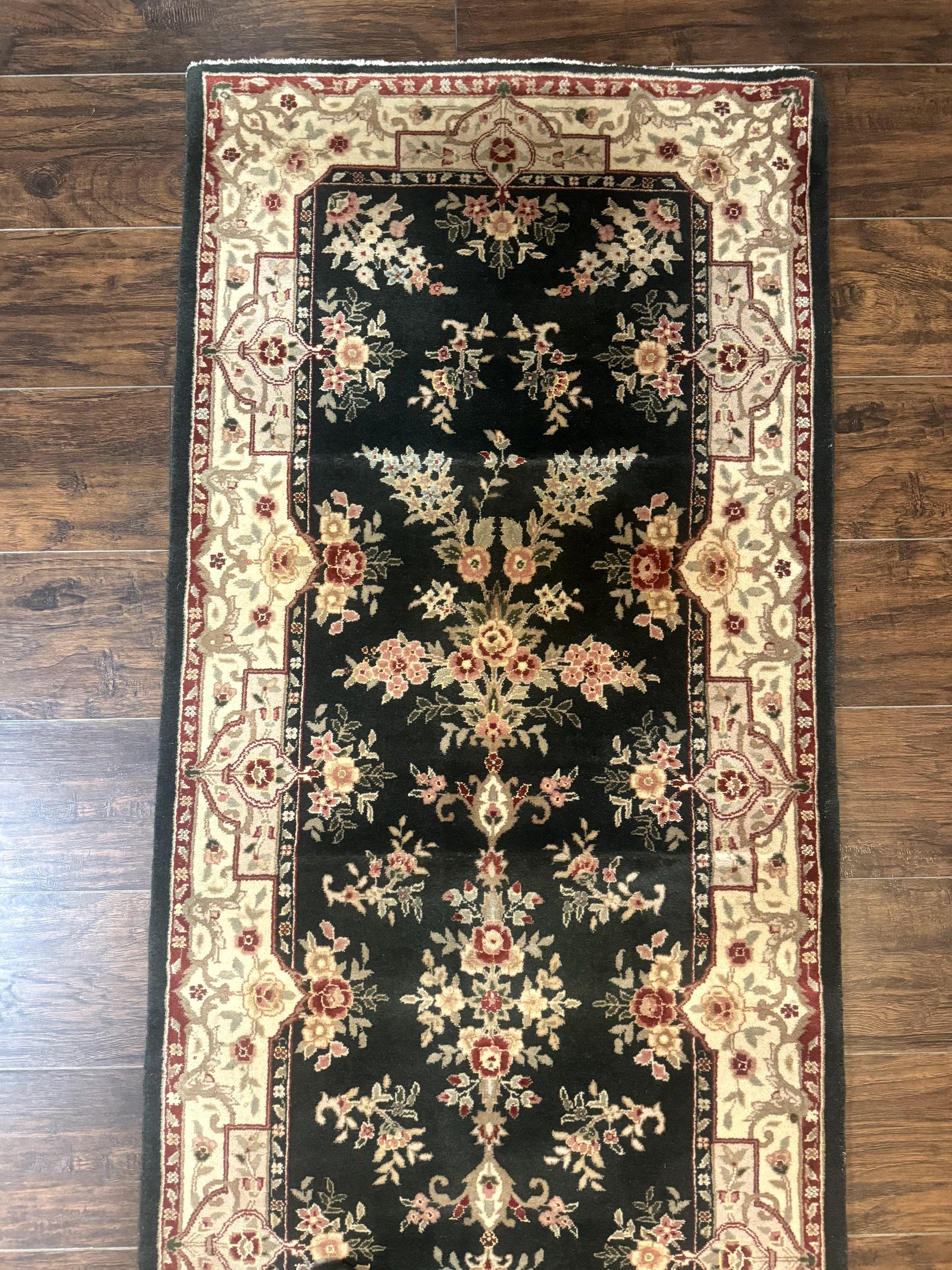 Long Pak Persian Runner Rug 2.7 x 21, Floral Allover, Dark Green and Beige, Handmade Wool Runner Rug, 21ft Runner for Hallway by Jewel Rugs