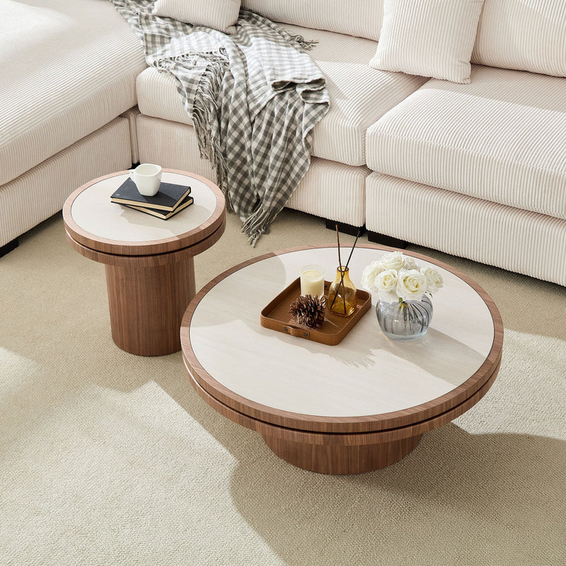 35.43 Inch Coffee Table with Sintered Stone Tabletop in Walnut by HouseOfZazla