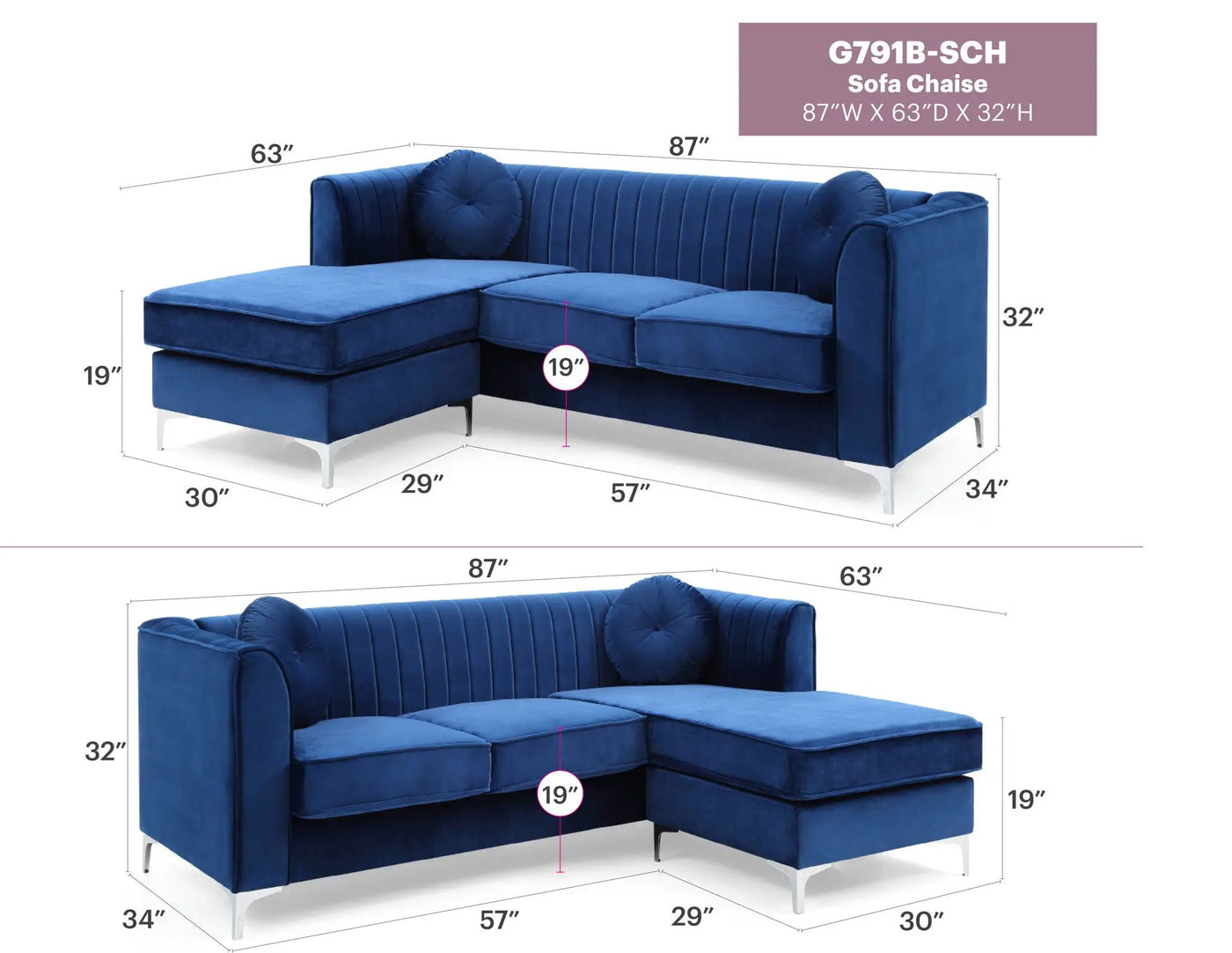 Delray - Micro Suede Sofa Chaise by HouseOfZazla
