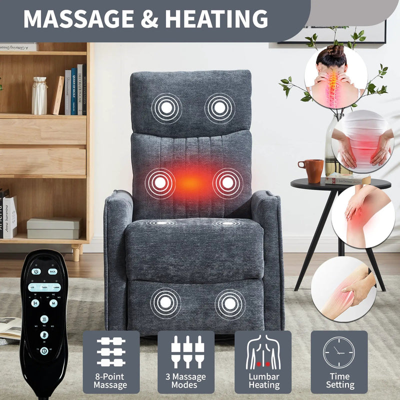Blue Heat Massage Manual Recliner Chair with Rocker and Swivel by HouseOfZazla