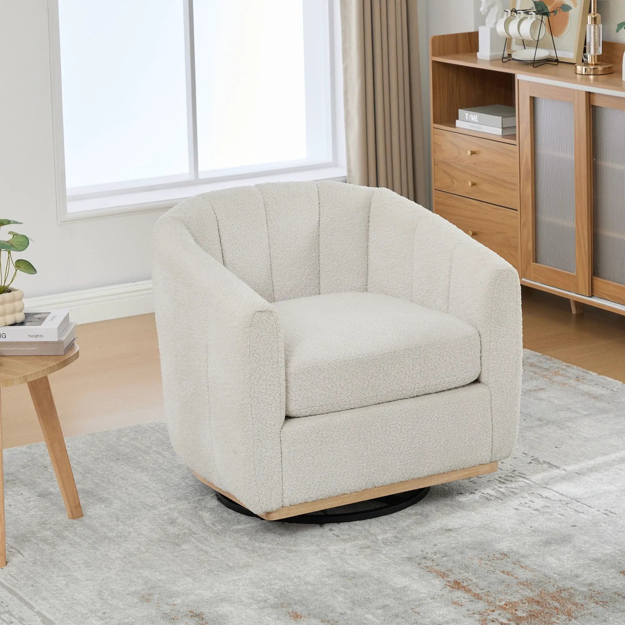 360 Degrees Swivel Upholstered Barrel Armchair For Living Room - Ivory by Unique Piece Furniture