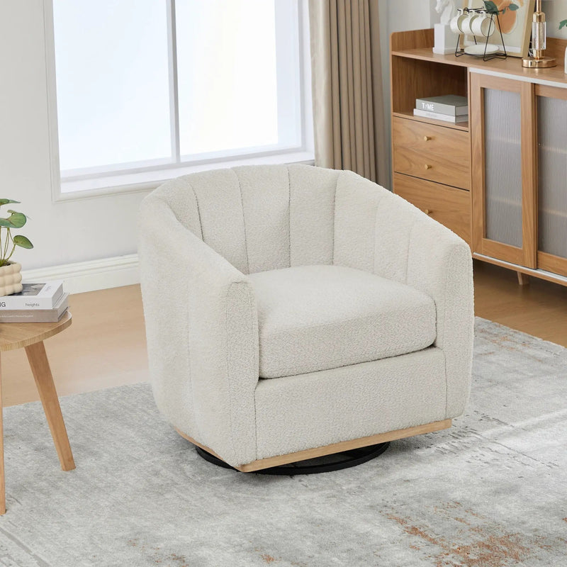 360 Degrees Swivel Upholstered Barrel Armchair For Living Room - Ivory by Unique Piece Furniture