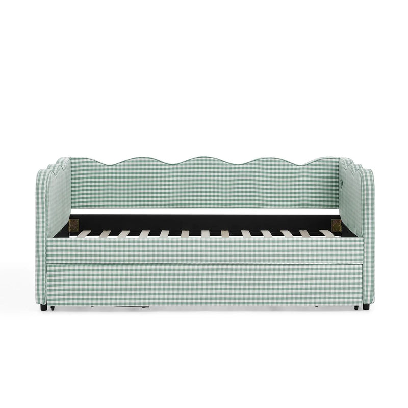 Gingham Daybed With USB Charging Port, Wave Shaped Design by Unique Piece Furniture
