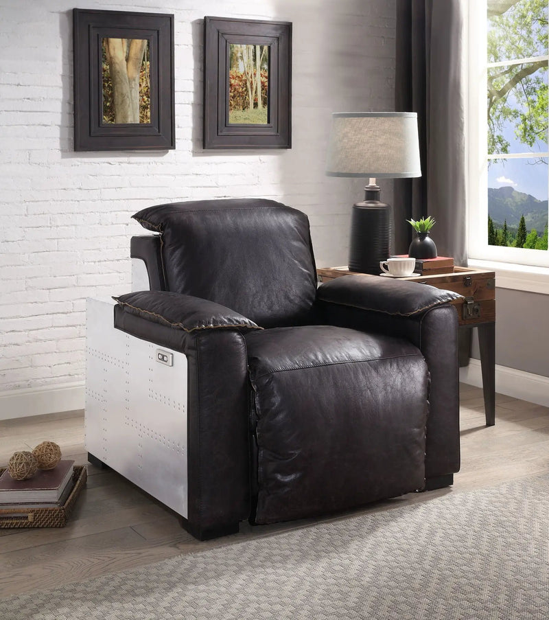 Misezon - Top Grain Leather Power Motion Recliner - Dark Brown by HouseOfZazla