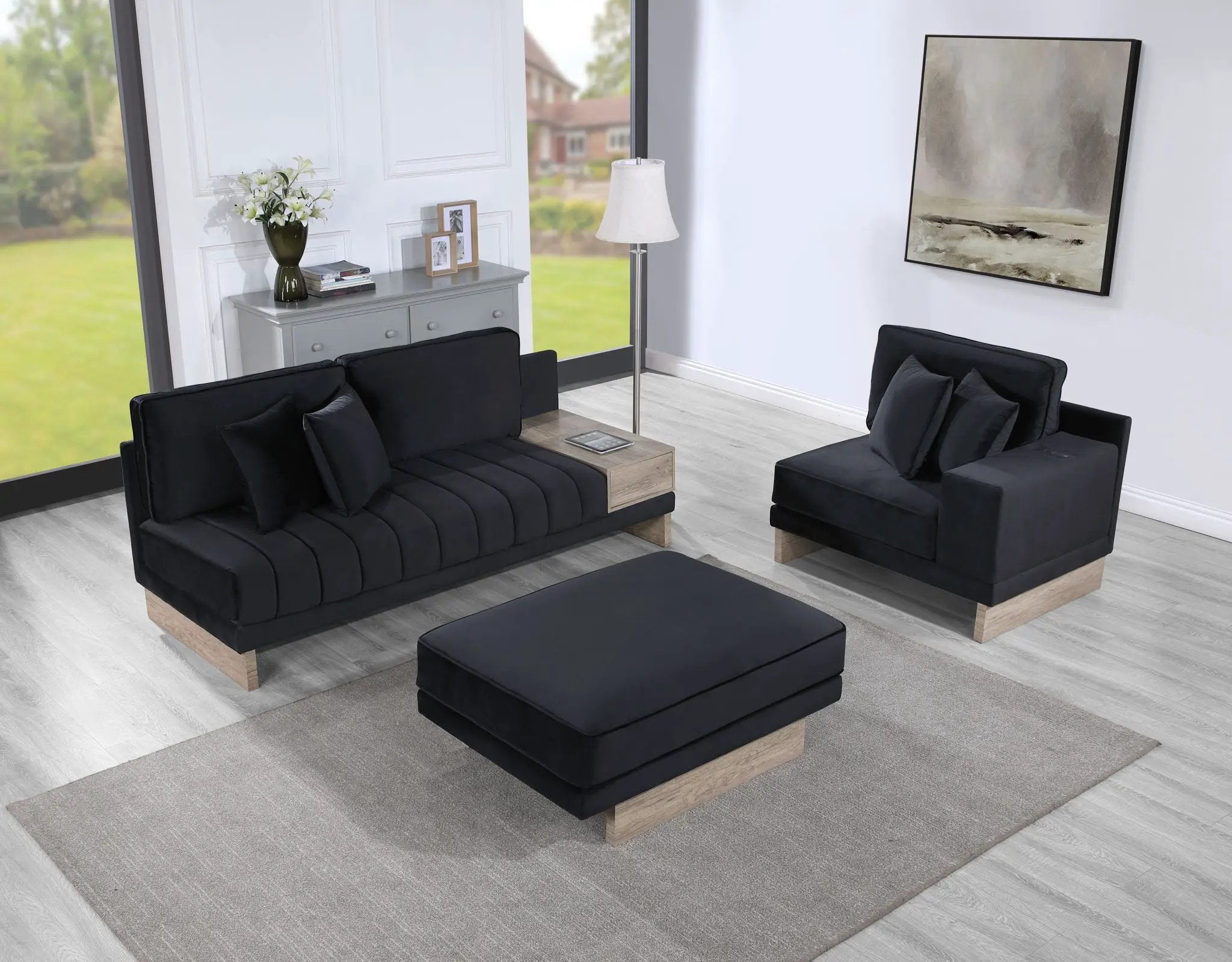 Memphis - Reversible Sectional Sofa Ottoman With Storage Compartment, Drawer, USB ports, Charging Outlets by HouseOfZazla