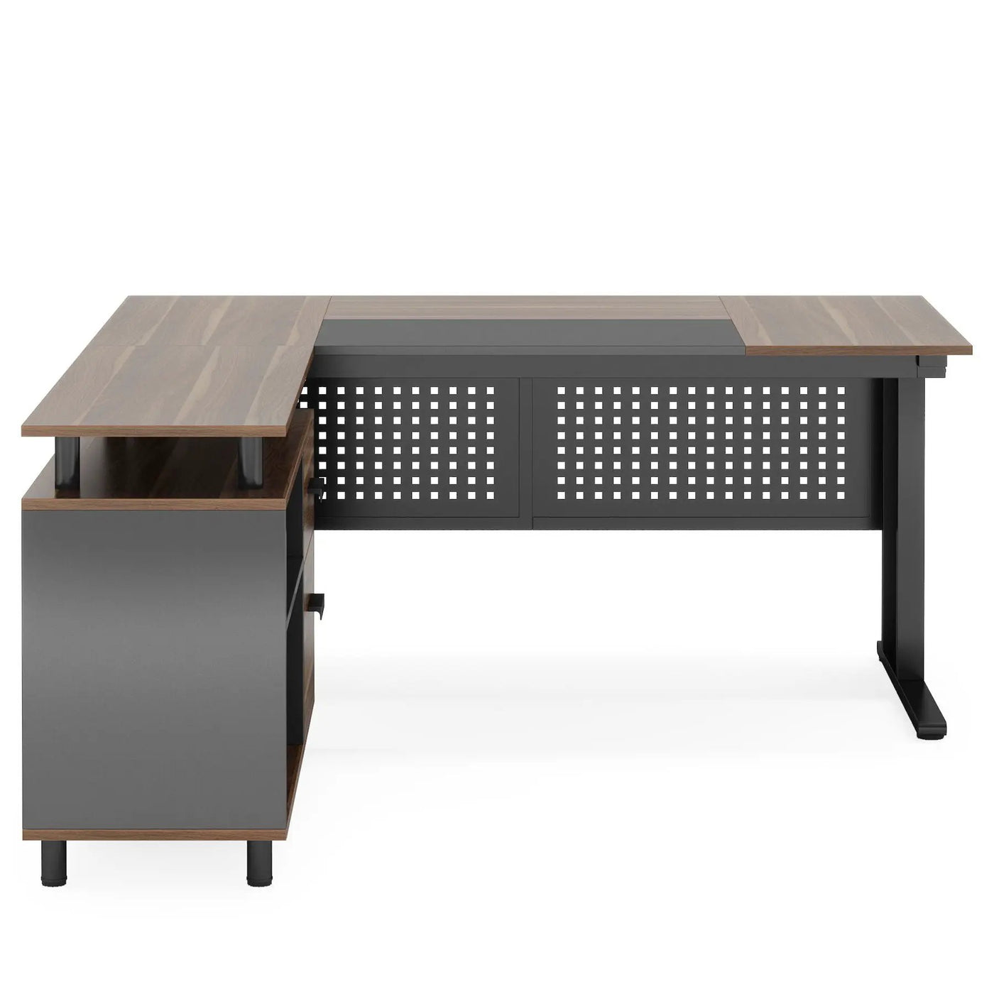 L-Shaped Executive Desk With File Cabinet, Office Workstation With Drawers, Shelves & Storage by HouseOfZazla