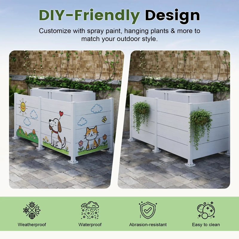 50" W x 49" H Outdoor Privacy Screen, Air Conditioner Fence, All-Weather Vinyl Privacy Fence Screens with Aluminum by HouseOfZazla