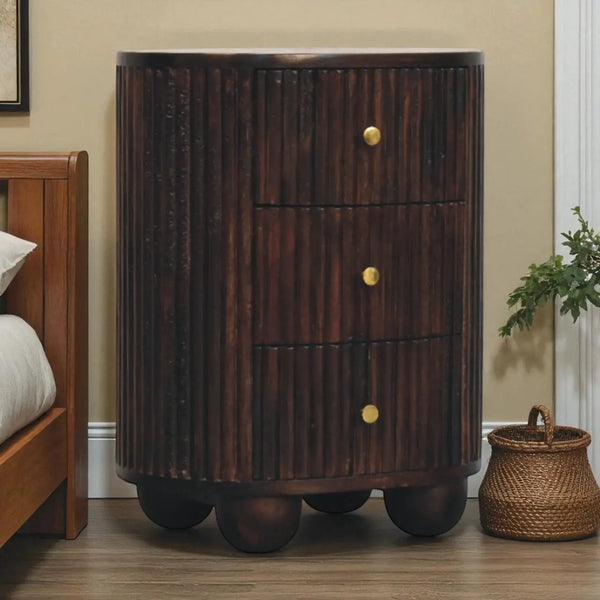 Solid Wood Curved Fluted 3-Drawer Drum Chest