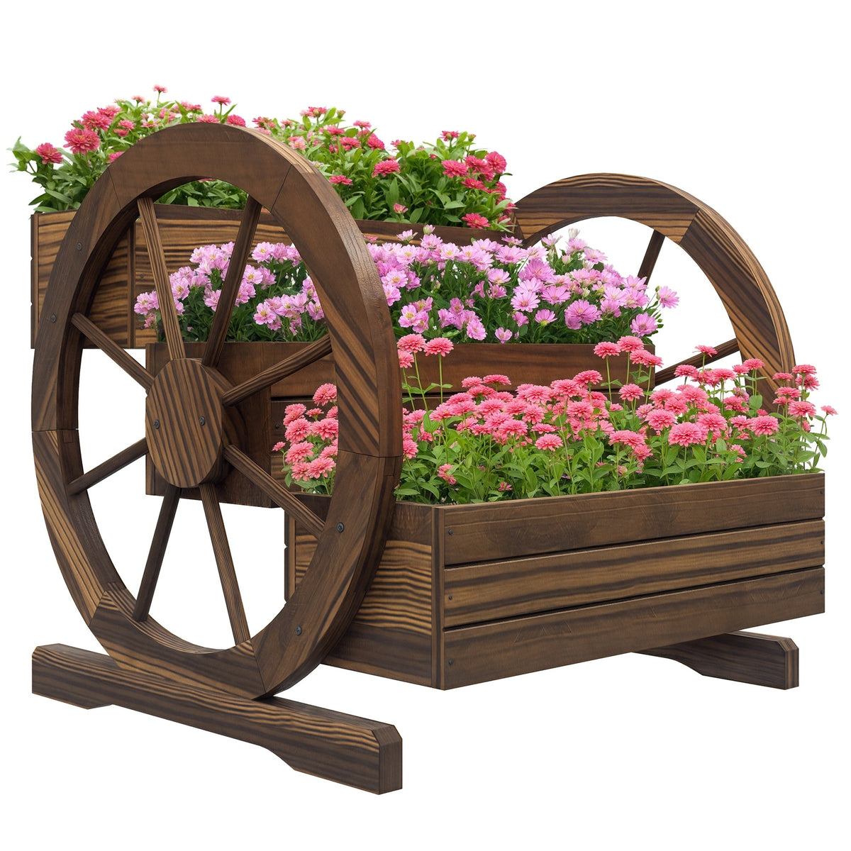 3-Tier Raised Garden Bed Planter with Drainage - Natural Wood