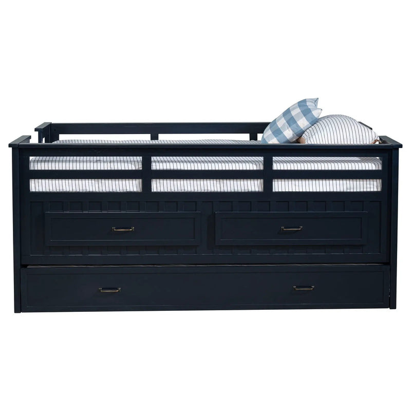 Carlsbad Wood Twin Captains Bed With Trundle Navy Blue by Unique Piece Furniture
