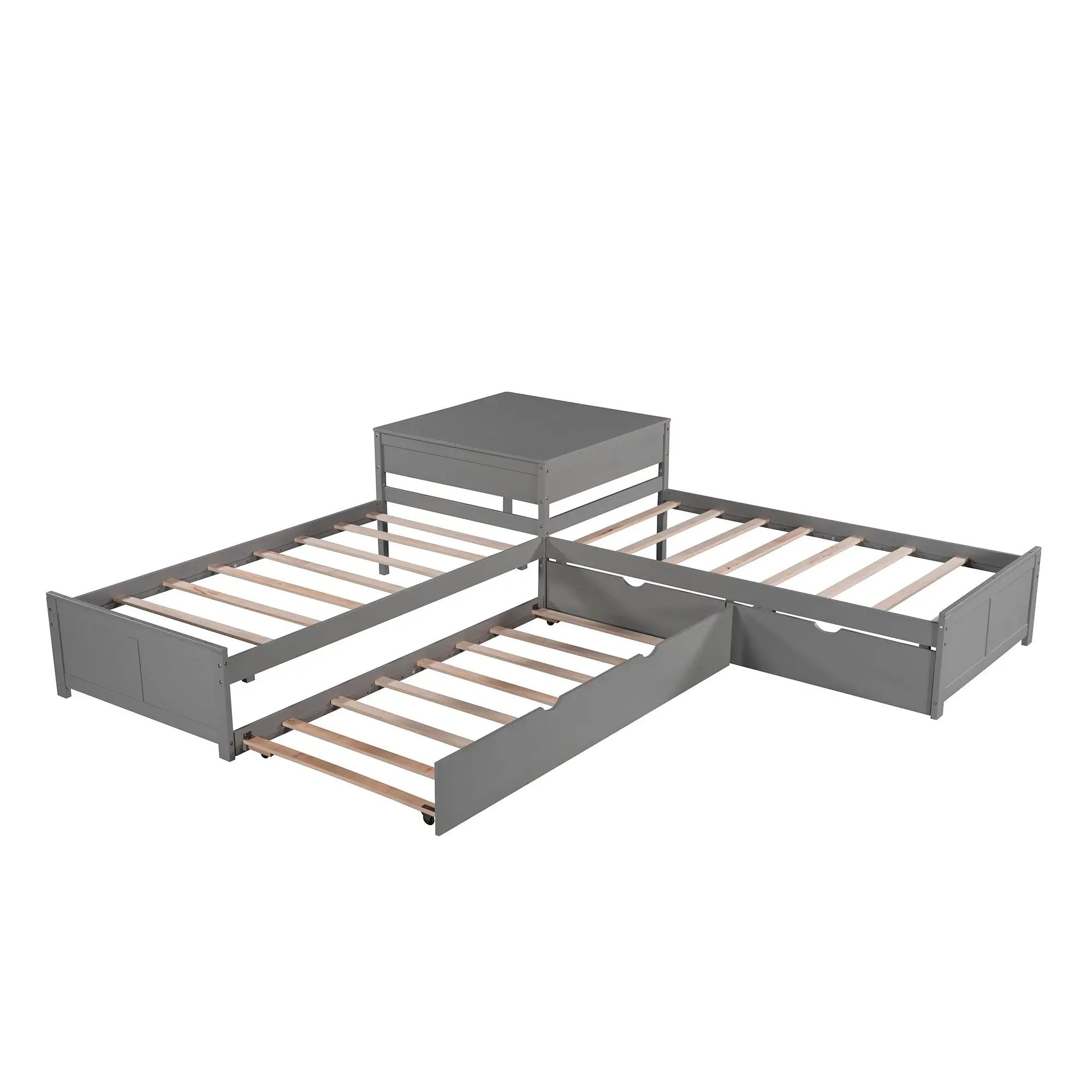 L Shaped Platform Bed With Trundle And Drawers Linked With Built In Desk by HouseOfZazla