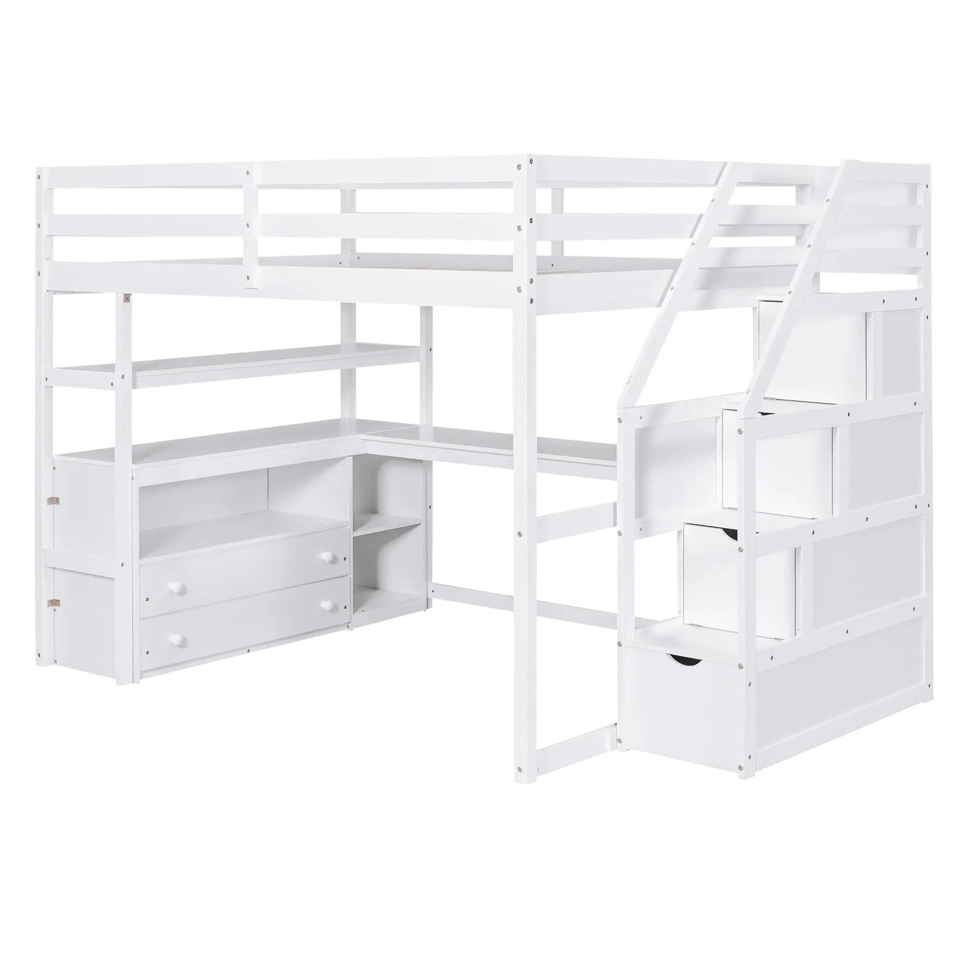 Loft Bed With Desk, Shelves, 2 Drawers, Storage Staircase by HouseOfZazla