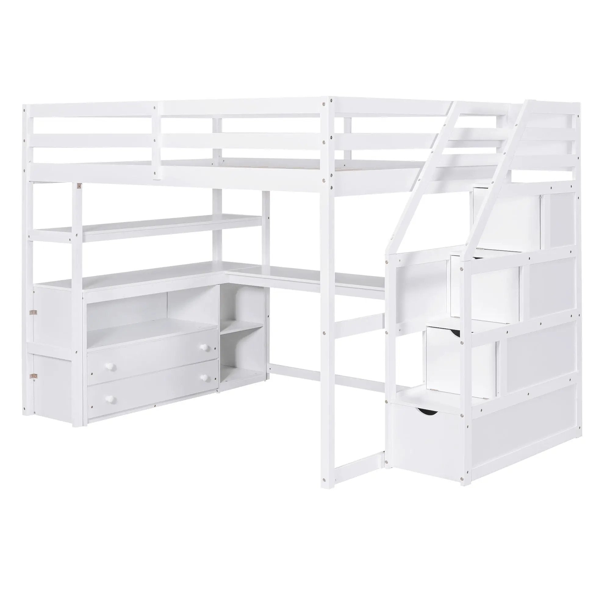 Loft Bed With Desk, Shelves, 2 Drawers, Storage Staircase by HouseOfZazla