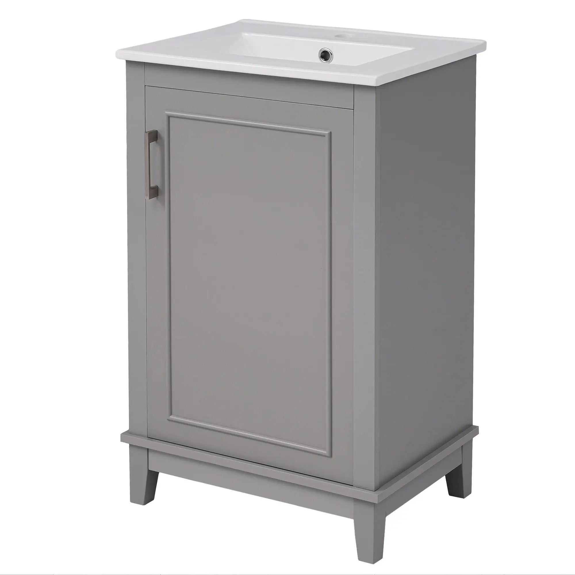 Modern Small Bathroom Vanity Cabinet With Ceramic Basin, Ample Storage, 1 Soft Close Door by HouseOfZazla