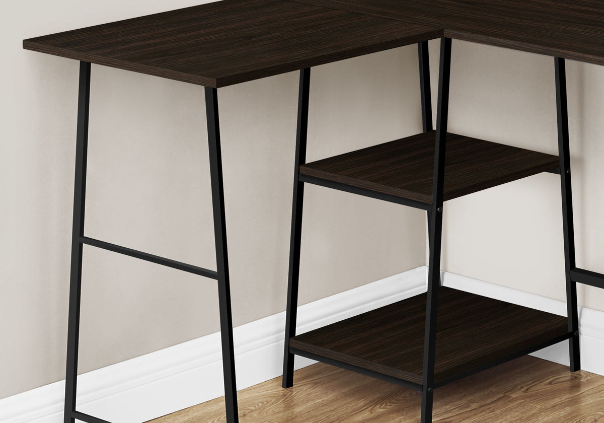 L-Shape Corner Computer Desk with Storage Shelves - Modern Wood & Metal - Light Brown, Gray, Dark Brown, photo 12 of 12