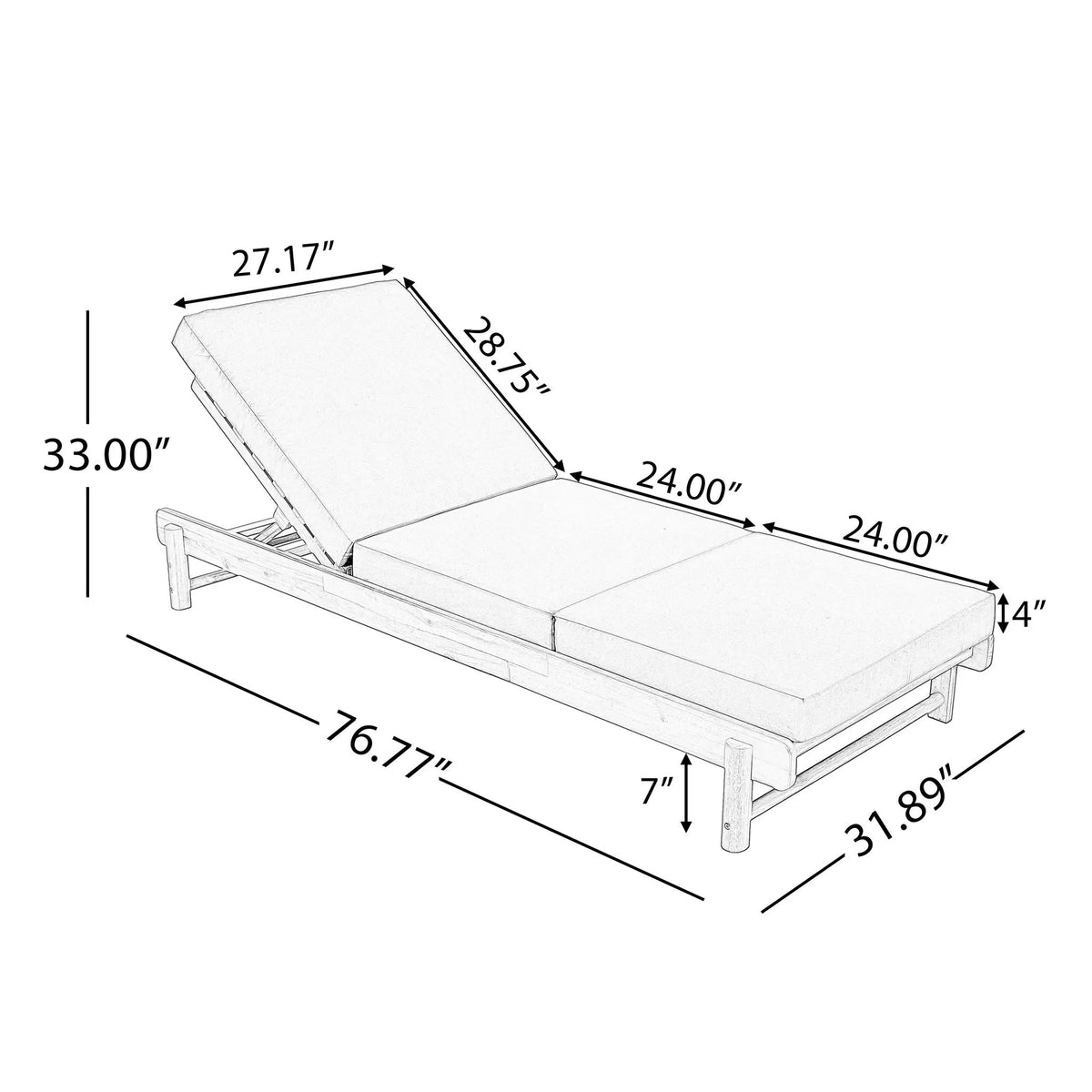 Light Teak Acacia Wood Chaise Lounge Set: 1 Frame + 1 3-Fold by HouseOfZazla
