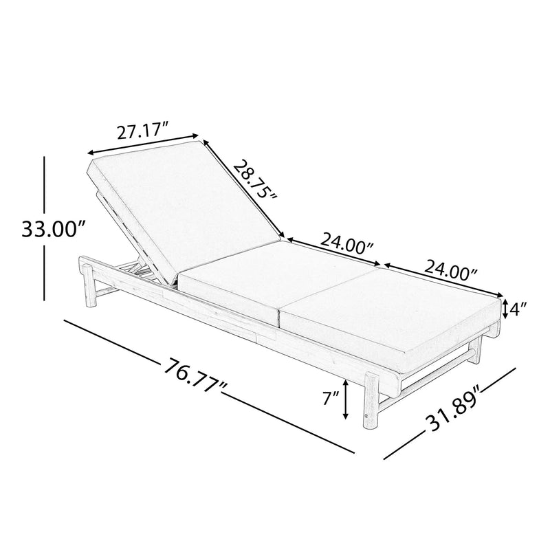 Light Teak Acacia Wood Chaise Lounge Set: 1 Frame + 1 3-Fold by HouseOfZazla