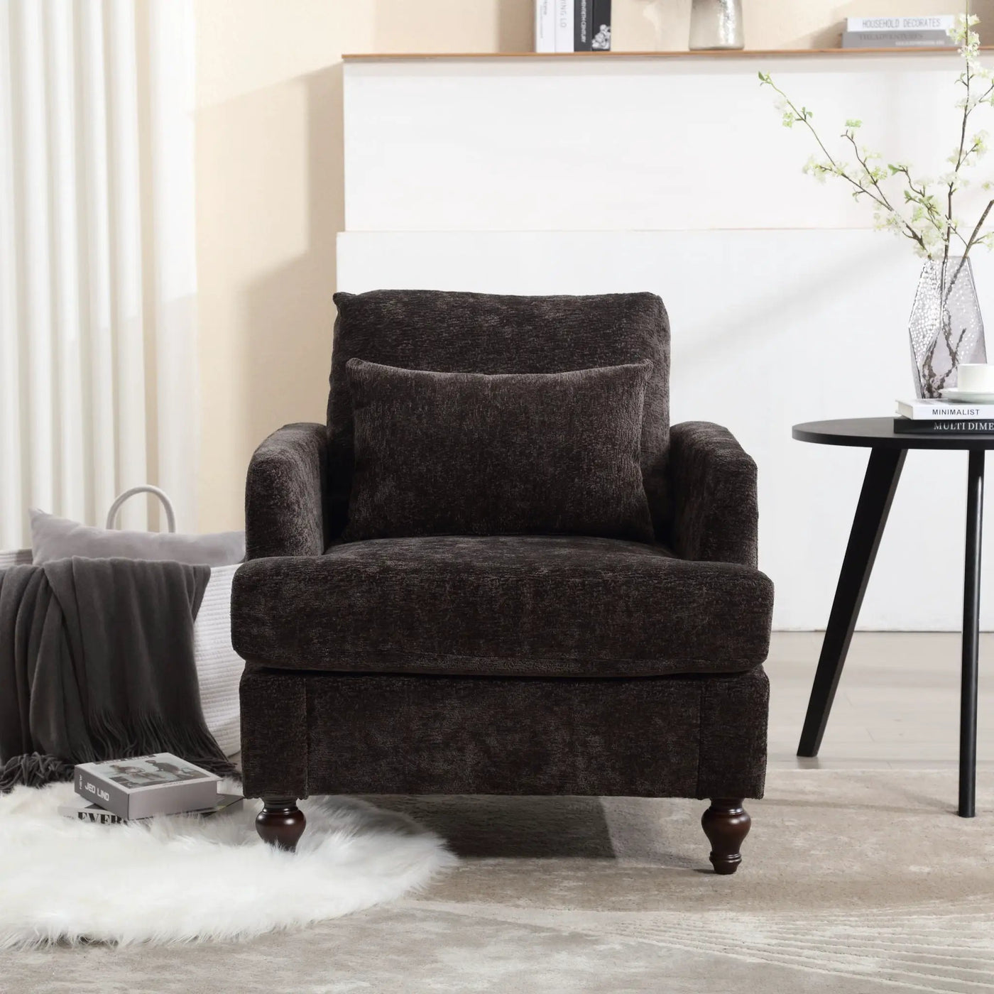 Modern Mid Century Wood Frame Armchair With Tufted Design by Unique Piece Furniture