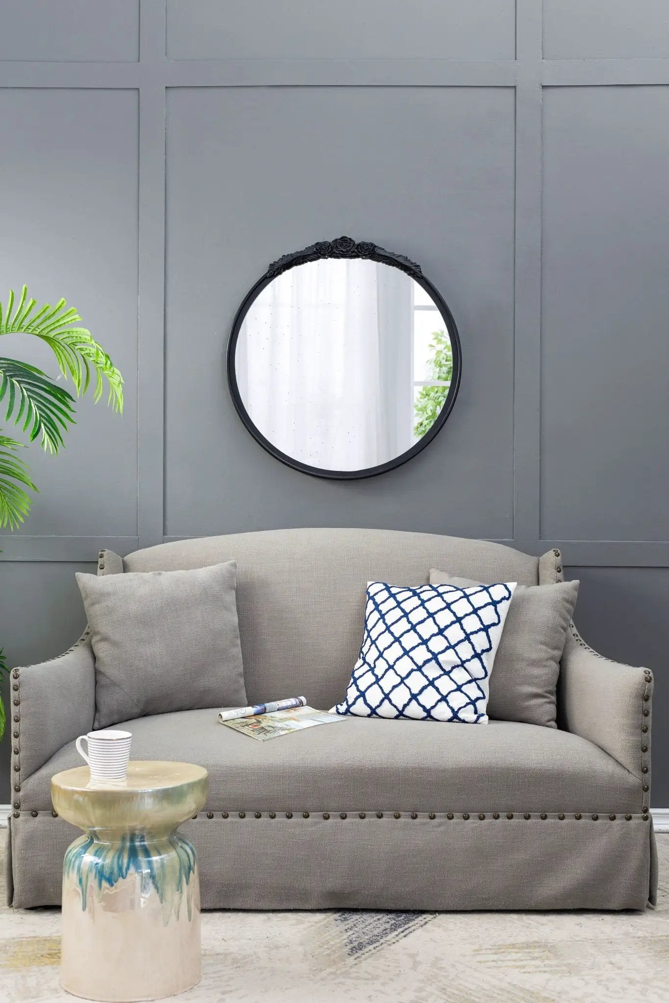 Round Hand Carved Rose Antique Mirror Frame, Wall Mirror For Live Space by HouseOfZazla