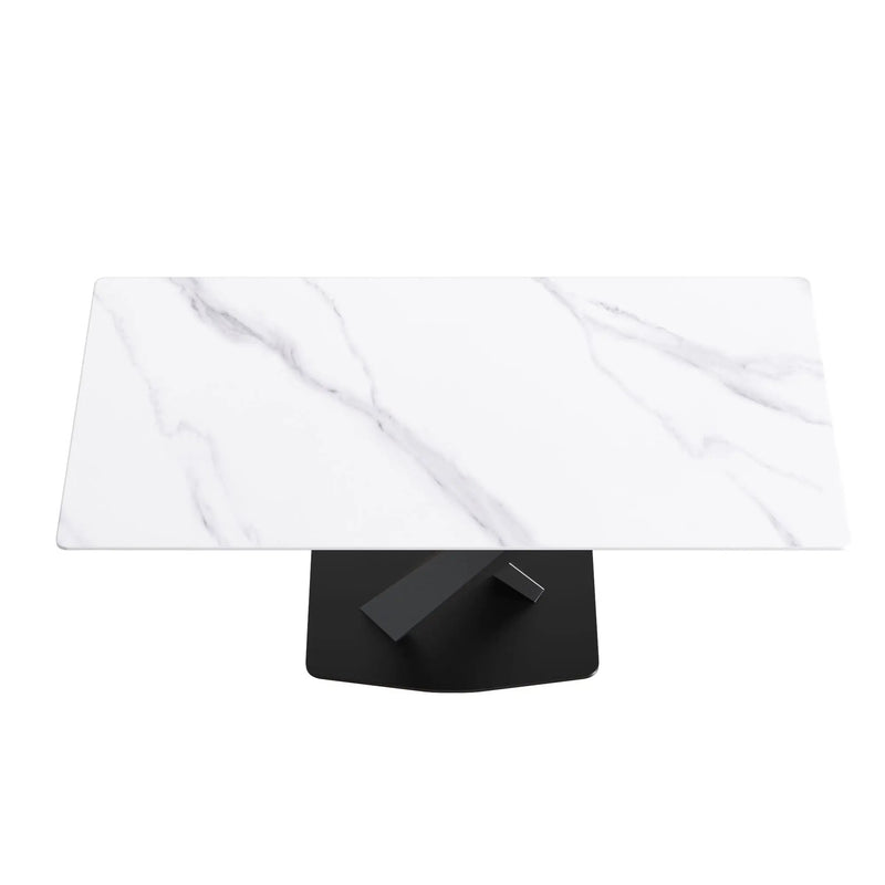 Modern Artificial Stone Straight Edge Metal X Leg Dining Table, 6 People by HouseOfZazla