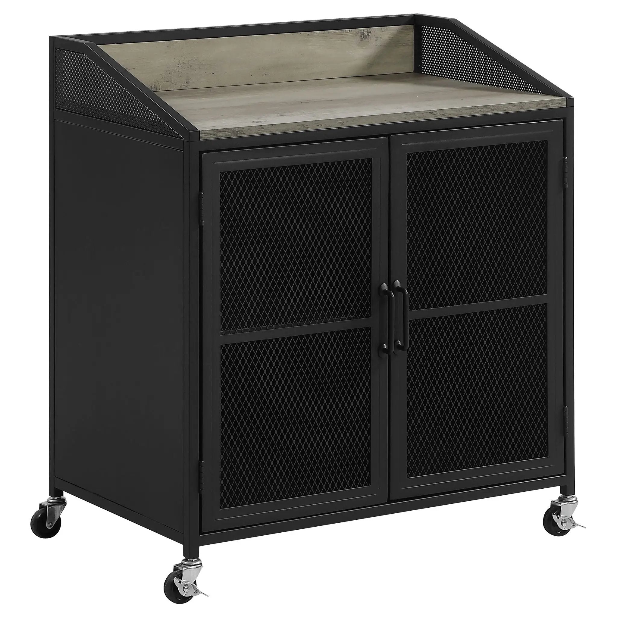 Arlette - 2 Door Mobile Home Bar Wine Cabinet With Smooth Rolling Casters - Black by HouseOfZazla