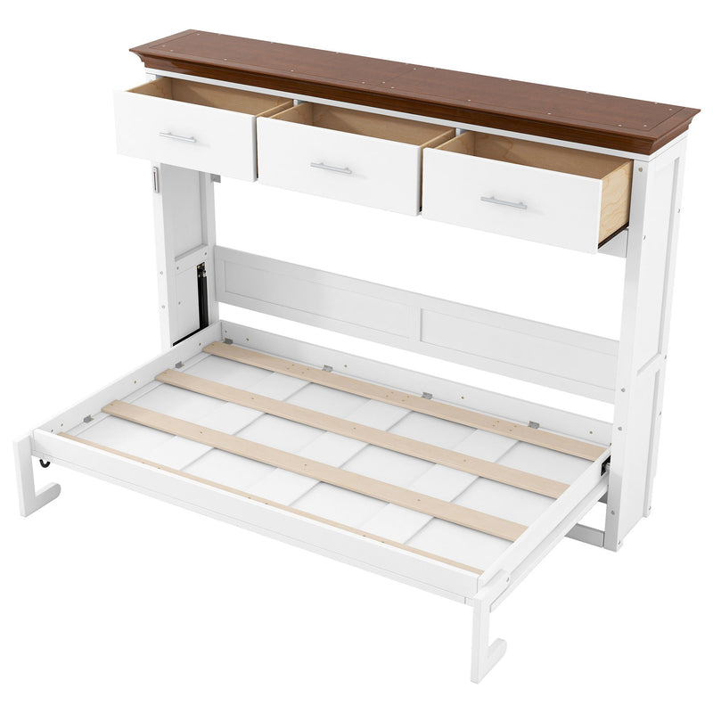 Twin Size Murphy Bed With 3 Drawers - White