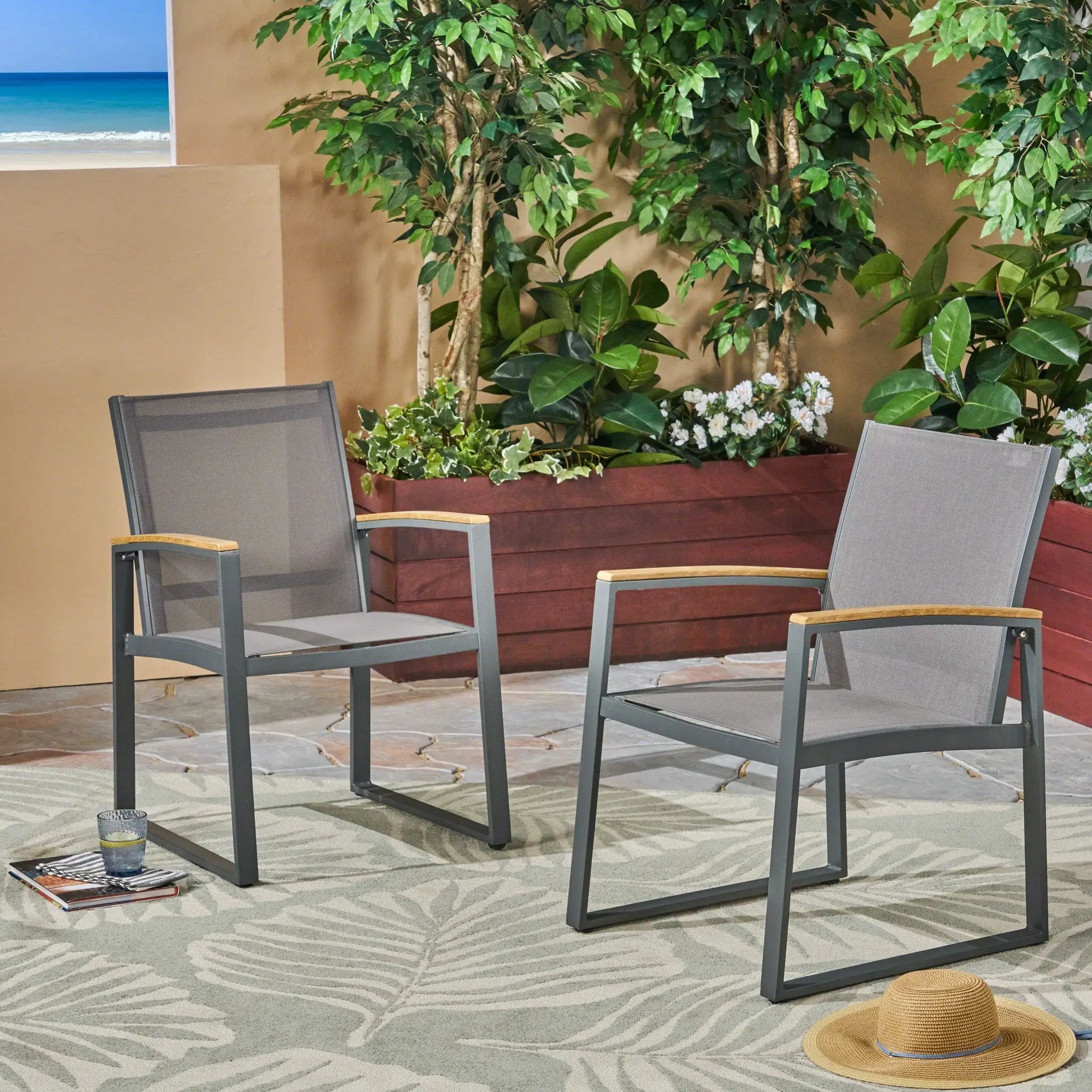 Aresha Metal Outdoor Dining Armchair (Set of 2) - Gray by HouseOfZazla