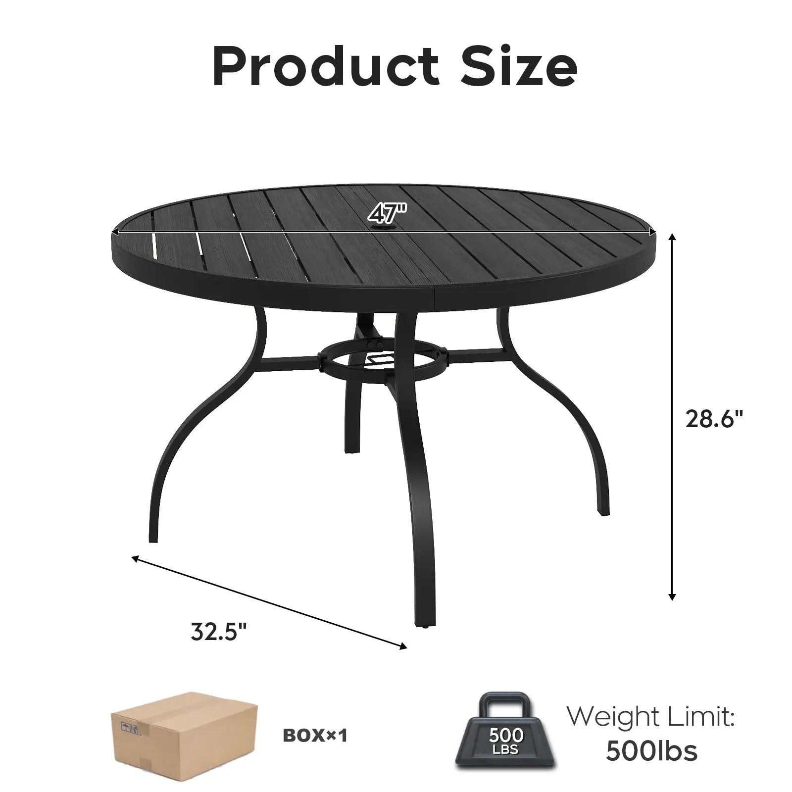 Round Faux Wood Slat Patio Table 47" with Umbrella Hole by HouseOfZazla