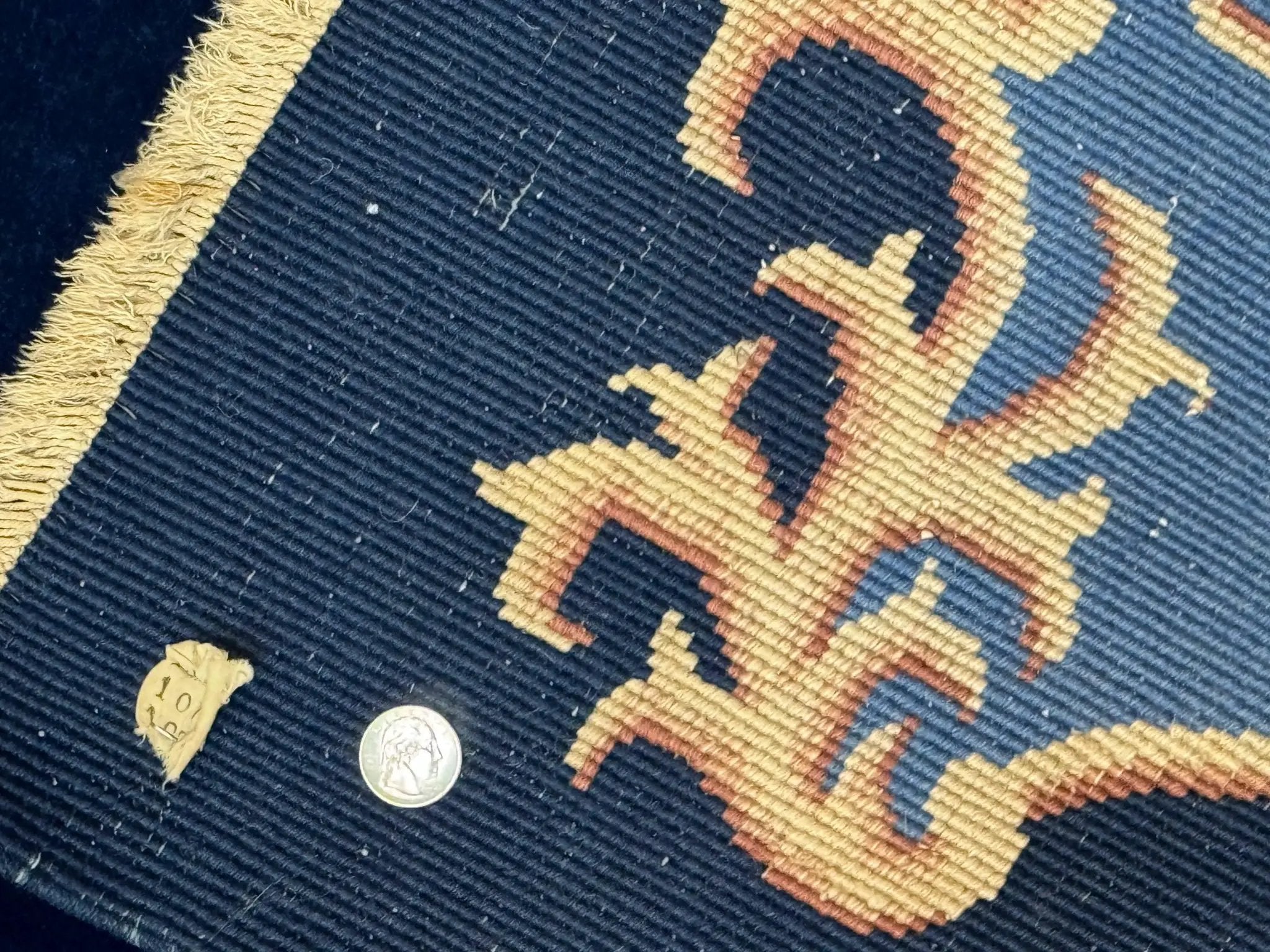 Blue Chinese Art Deco Rug 9x12, Vintage Antique Chinese Wool Rug, Chinese Fette Rug by Jewel Rugs