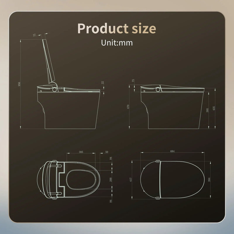Tankless Smart Toilet With Bidet Built In, 1 Piece, Auto Flush, Auto Open / Close, Heated Seat, Bubble Wash, Warm Water And Dry, Adjustable Temp, Remote Control Side Know - White by HouseOfZazla