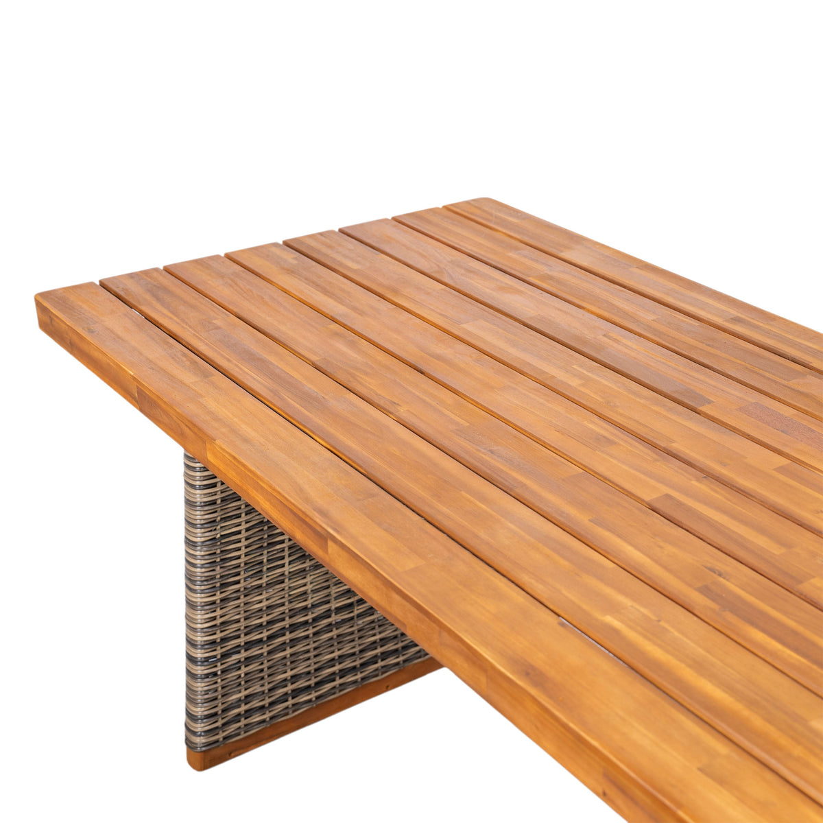 Outdoor 7 Pieces Acacia Wood Dining Set with Handwoven Rattan Legs, photo 10 of 10