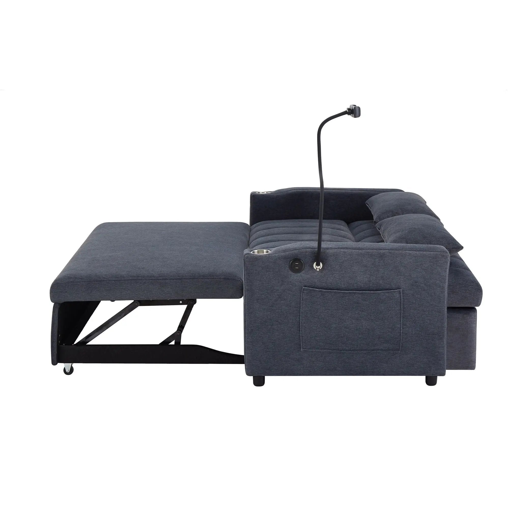 Convertible Sofa Bed Loveseat Sofa With Three USB Ports, Two Side Pockets, Two Cup Holders And 360° swivel Phone Holder For Living Room by HouseOfZazla
