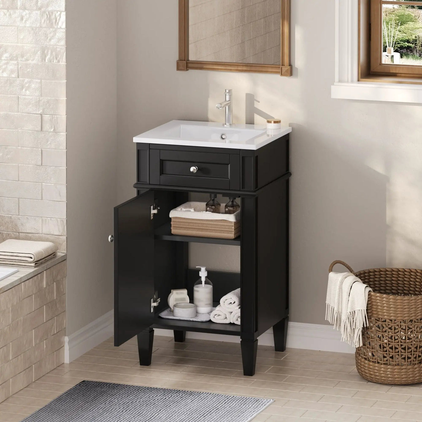 French Style Bathroom Vanity With Sink, Soft-Closing Door, Adjustable Shelf, Rectangular Design by Unique Piece Furniture