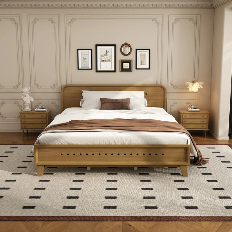 Pine Solid Wood Queen Size Bed, Rustic Yellow by HouseOfZazla