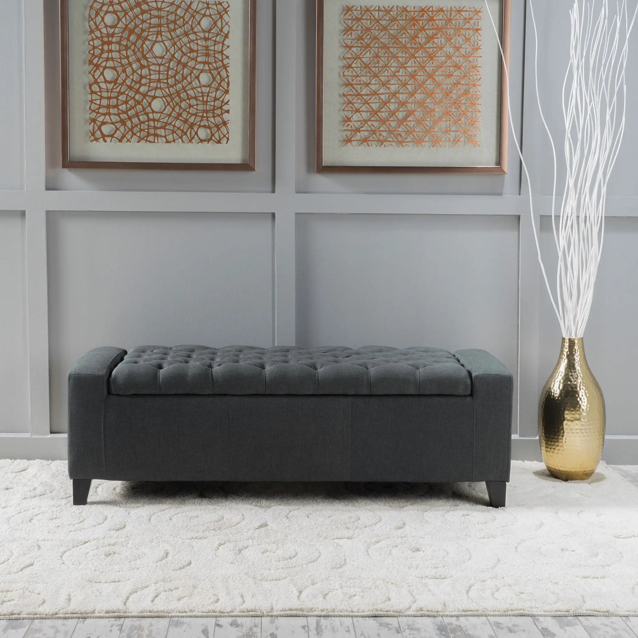 Contemporary Storage Ottoman With Tufted Top - Dark Gray by HouseOfZazla